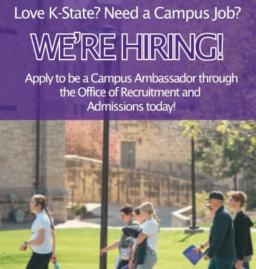 family walking on campus and text about hiring ambassadors