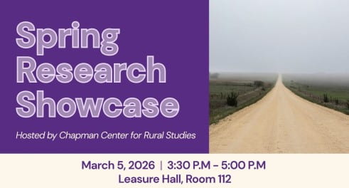 event info and photo of dirt road disappearing into the horizon