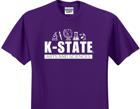 K-State Arts and Sciences apparel items in purple with white text and graphics