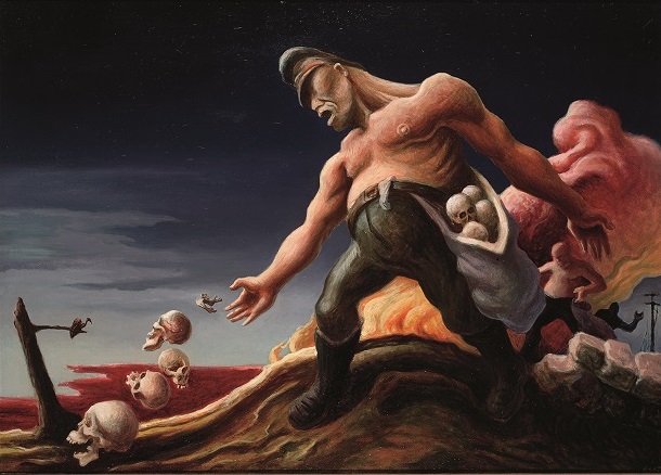 "The Sowers" by Thomas Hart Benton is from the series "The Year of Peril." Benton began the series immediately after the December 1941 Japanese bombing of Pearl Harbor, compelled to express on canvas this heightened threat to American democracy. The painting is in the collection of the State Historical Society of Missouri, Columbia Research Center and Gallery.