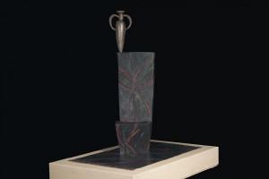 Wendell Castle, Chair on Painted Rug, 1992 Mahogany and acrylic on aluminum OVERALL: 70 x 38 x 60 in OVERALL: 1778 x 965.2 x 1524 mm KSU, Beach Museum of Art, purchased with funds provided by Nancy Benedict, Wayne Castle, and Wendell Castle in honor of Marvin Oliver Castle, class of 1931 and Bernice Decker Castle, class of 1931; and with funds provided by the G. E. Johnson Art Acquisition Fund