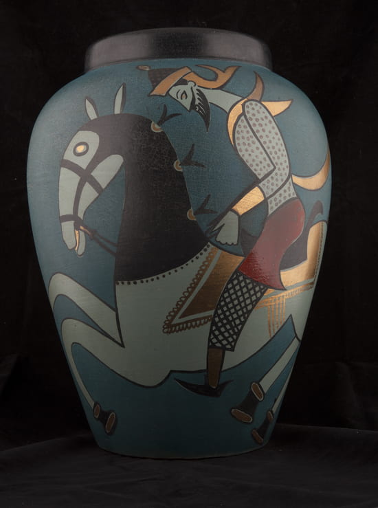 Painted earthenware titled “Assyrian Vase” by artist Waylande Gregory.
