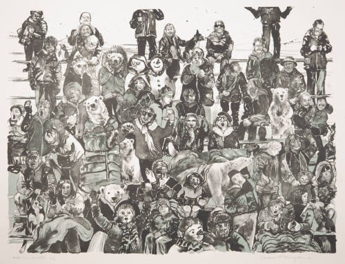 "Winter Fans" color lithograph on paper by artist Caroline Thorington. In the collection of the Beach Museum of Art.