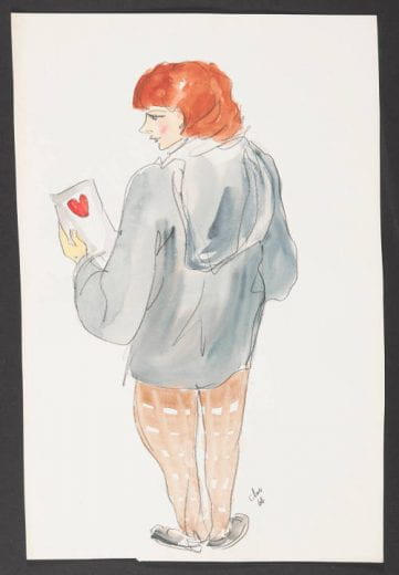 Drawing of woman holding valentine