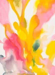 Abstract watercolor painting in pink and yellow