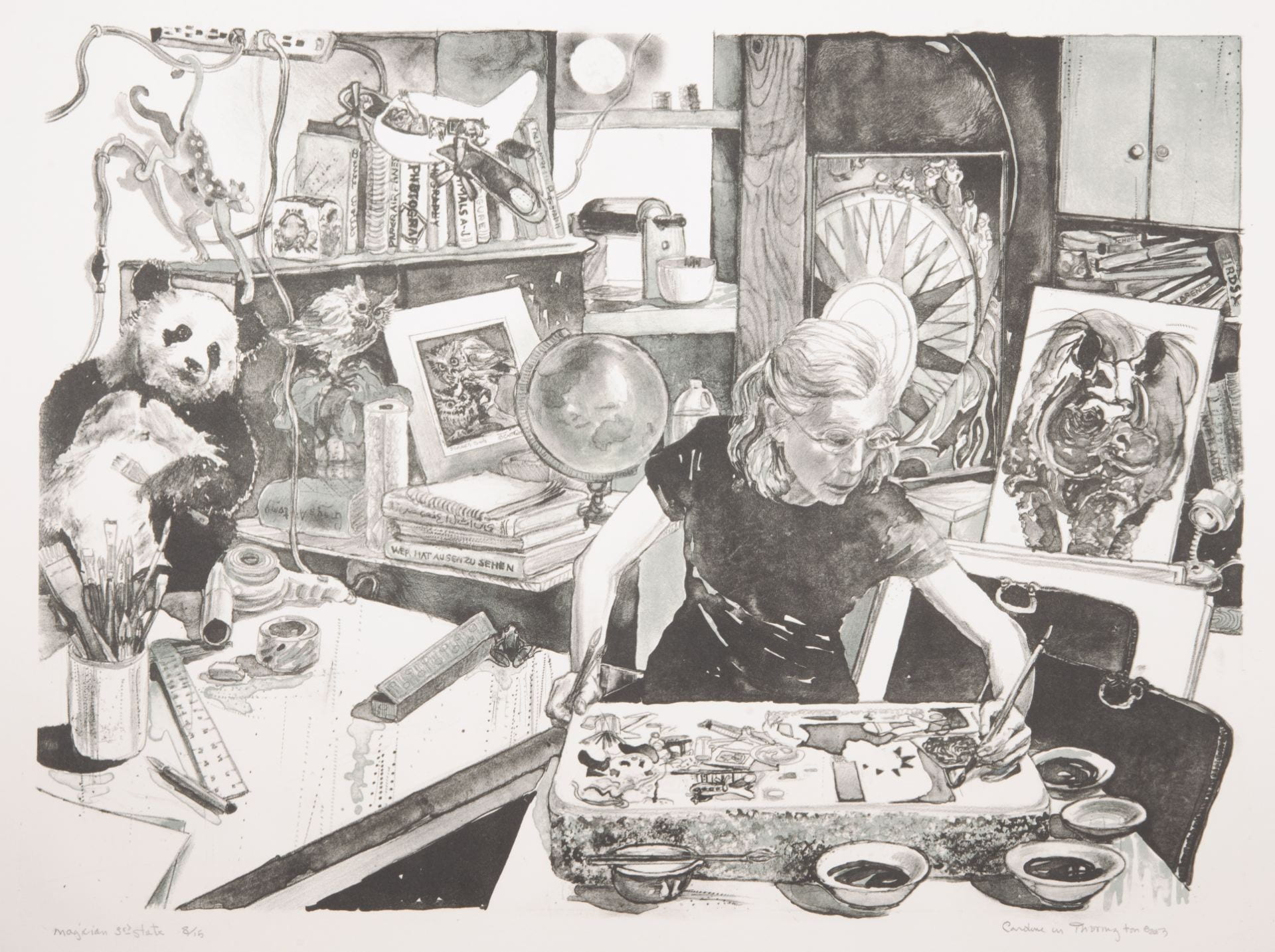 Caroline Thorington, "Magician 3rd State," 2013, lithograph, gift of Caroline Thorington, 2017.285