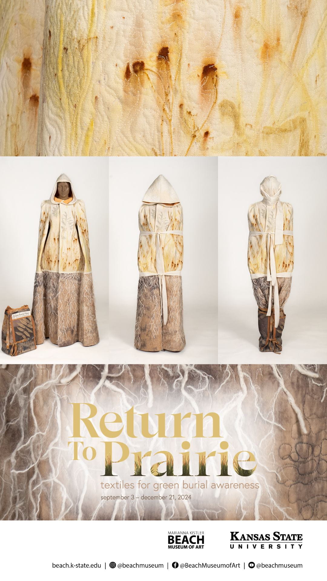 Poster for the exhibition "Return to Prairie: Textiles for Green Burial Awareness" at the Beach Museum of Art