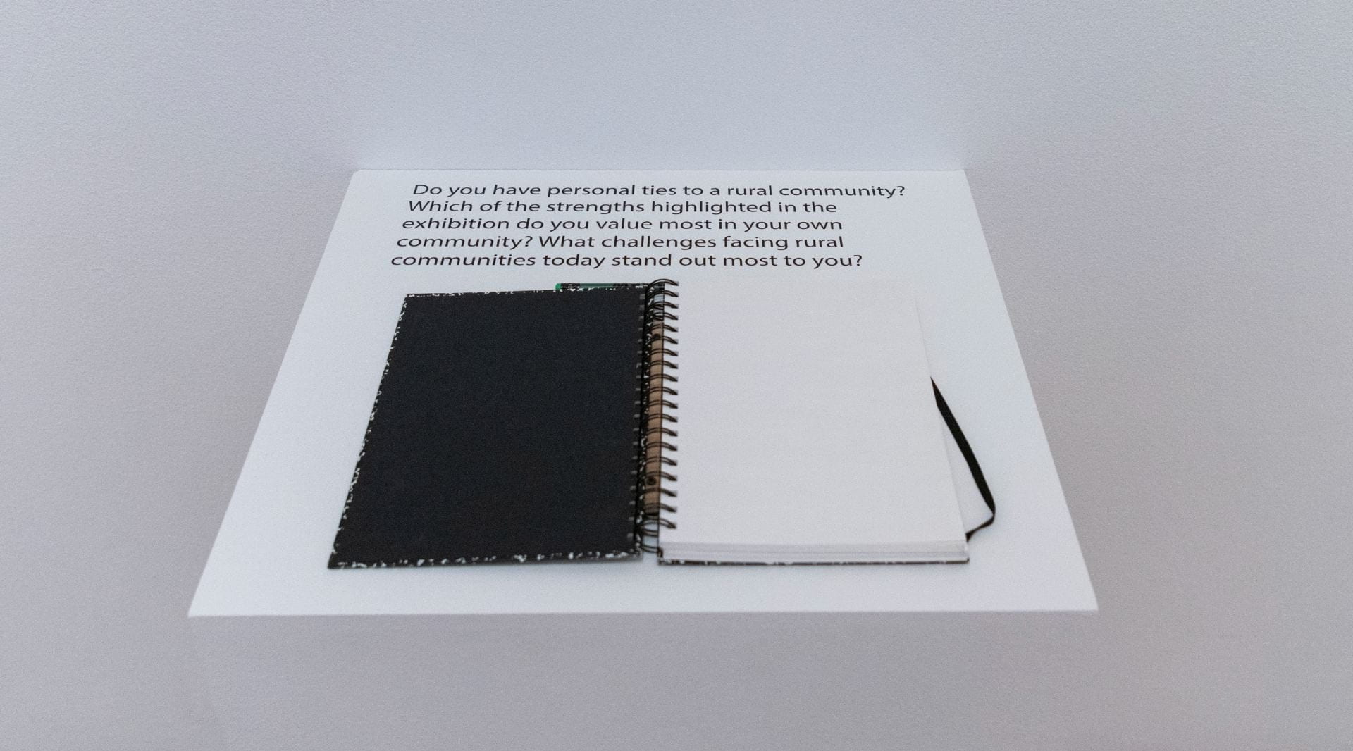 Comment book for visitors in the "Rural America" exhibition at the Beach Museum of Art.