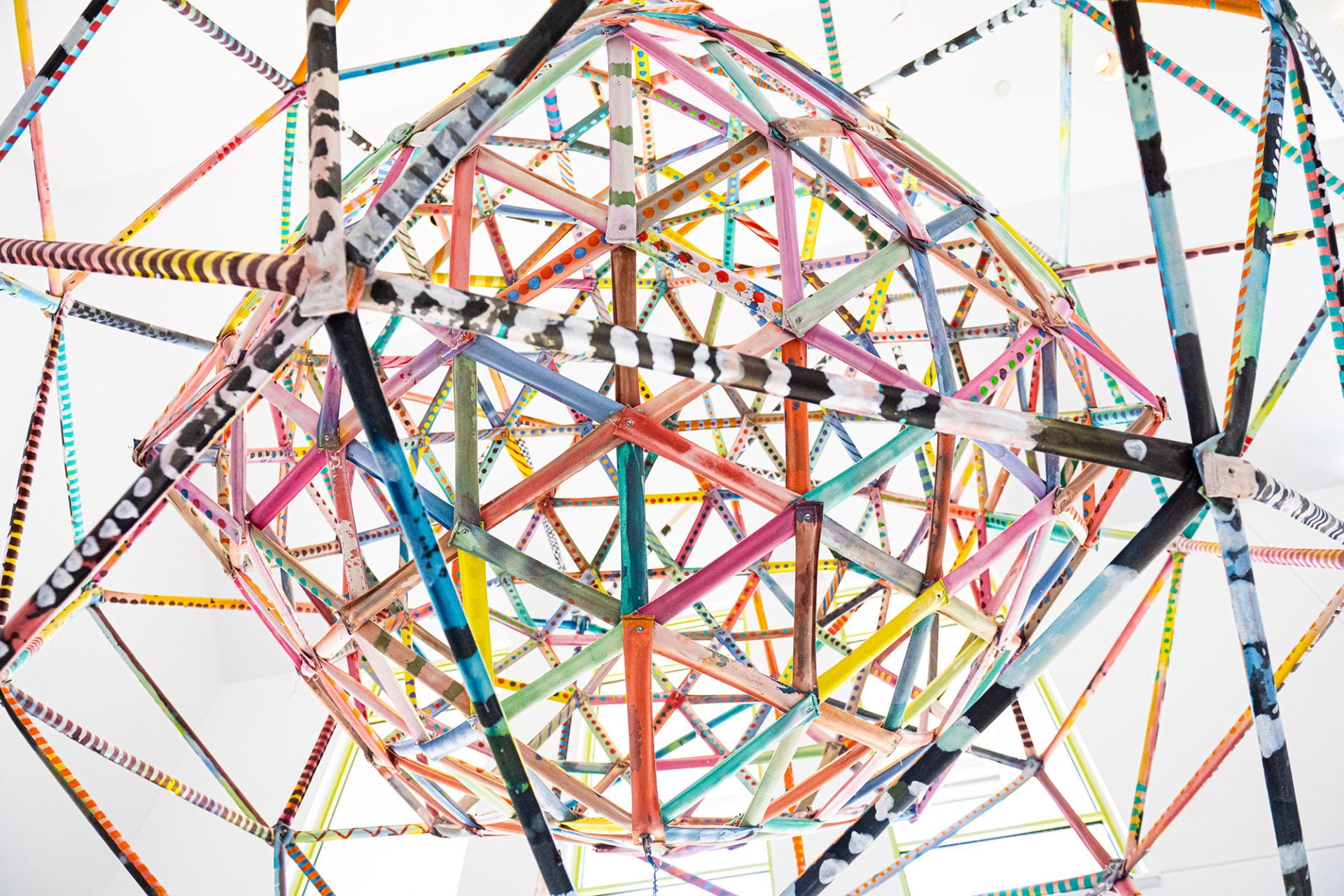 "Kansas Meatball" sculpture by Alan Shields, acrylic on canvas over aluminum tubing, bolts and nuts, and cotton thread, 2007.111