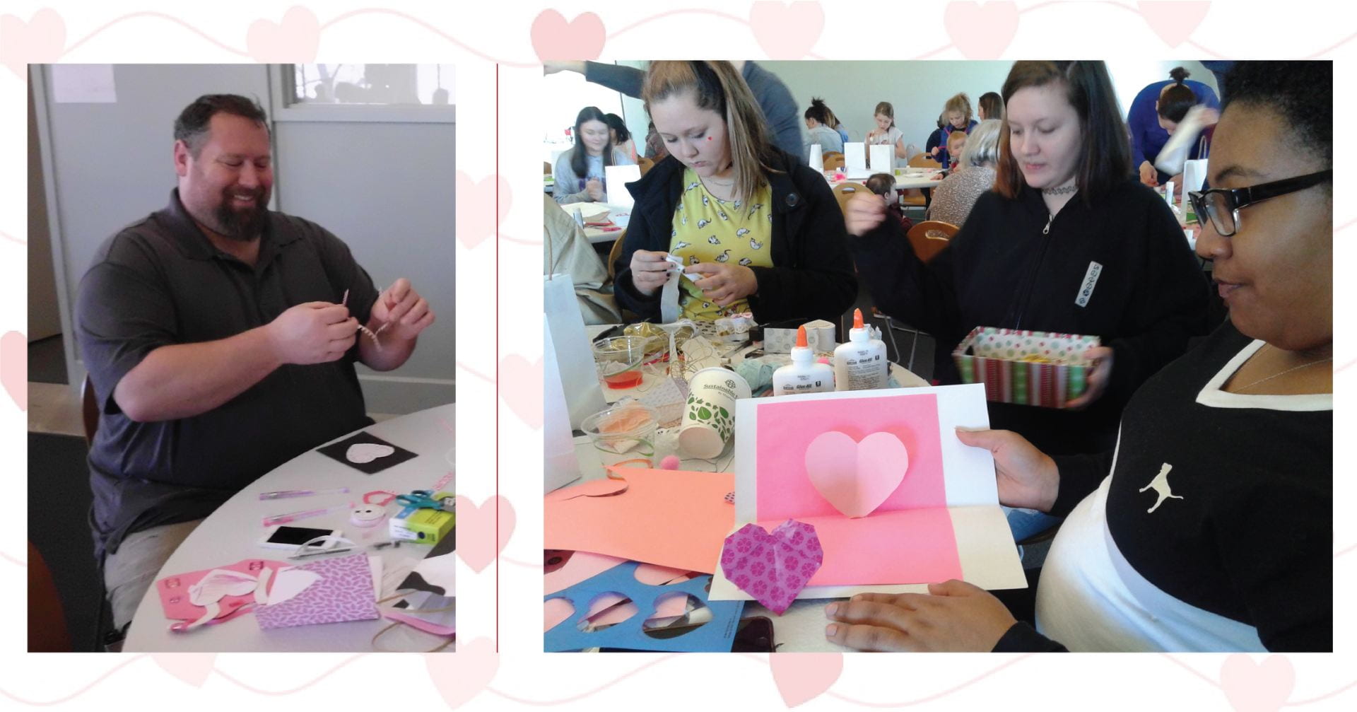 Participants creating valentines gifts at the Beach Museum of Art's Valentine's Workshop