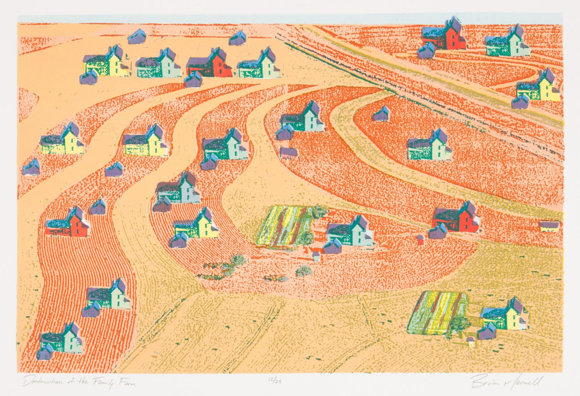 Farms and houses from a top view.