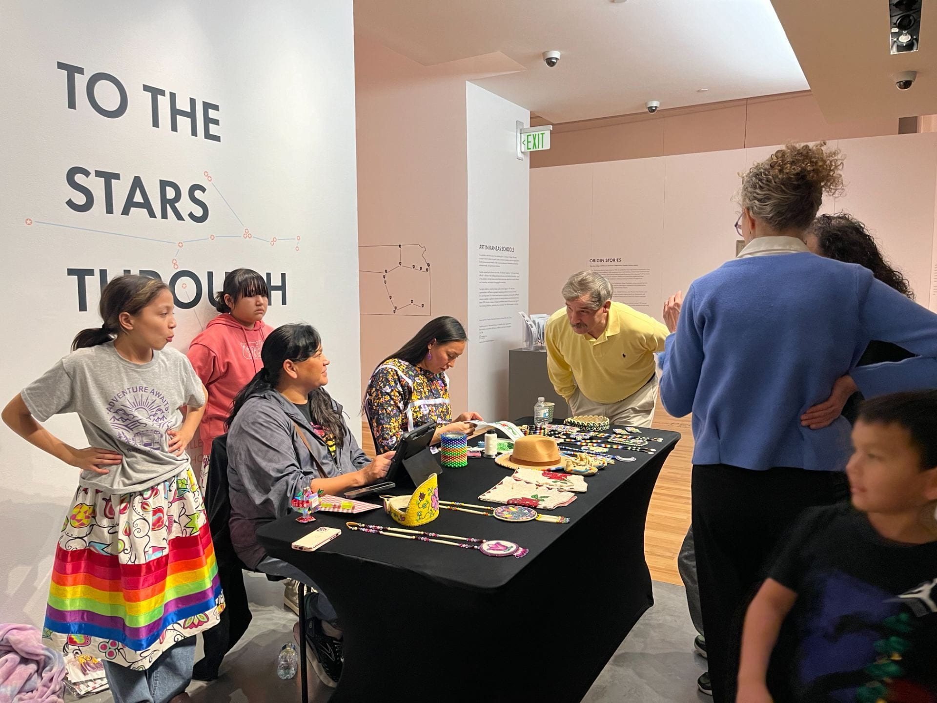 Beadwork art and demonstration by Joanna Mitchell and Tara Mitchell of the Prairie Band Potawatomi Nation in Mayetta at the Beach Museum of Art Winter Party