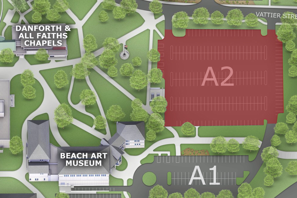A virtual map of Kansas State University's campus has a section labeled "A2" and is highlighted in red. 