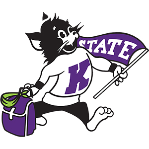 A cartoon logo of Willie the Wildcat shows him walking with a purple "STATE" flag and a purple backpack with a green bandana tied to it.