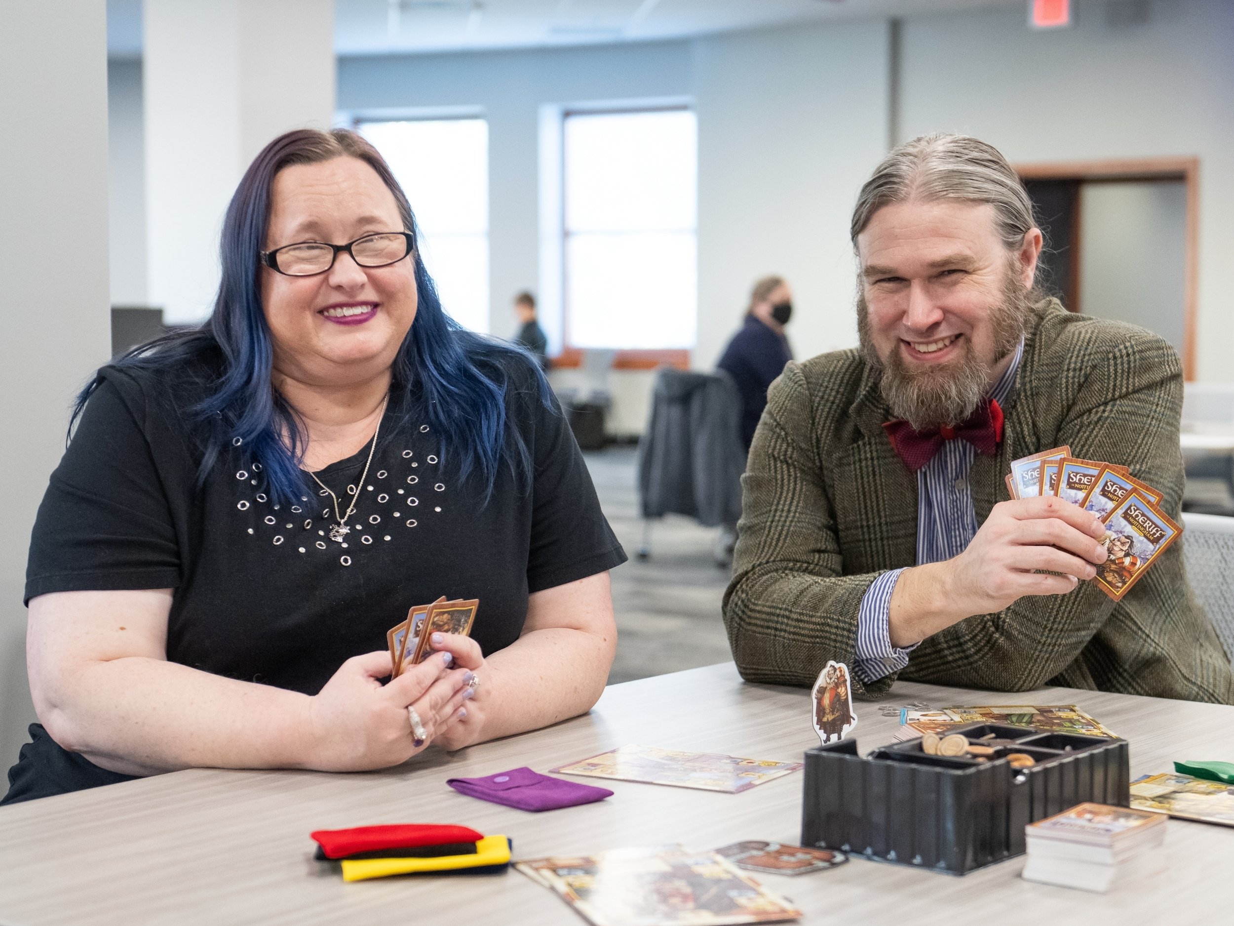Ireton and a colleague pose for a photo during the K-State Libraries' accessible game night.