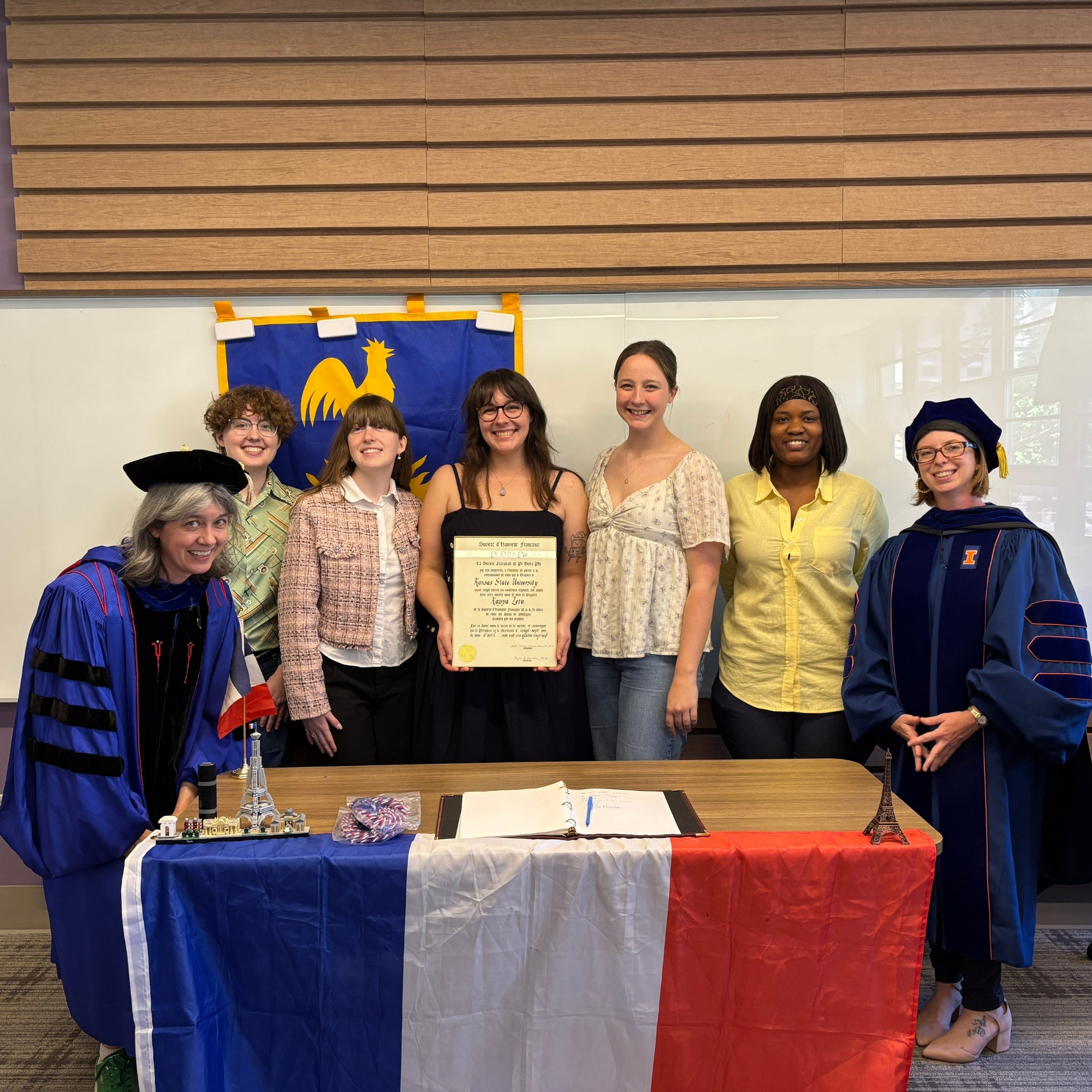 From left to right: Kathleen Antonioli, Kiersten Leach, Addison Foley, Kaia James, Margaret Masoner, Hetty Opoku, Camille Méritan)