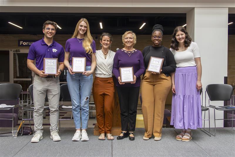 From left to right, awardees pictured: Brady Kappelman, SGA; Abby McCown; Carol Shanklin; Del'Sha Roberts, HandsOn