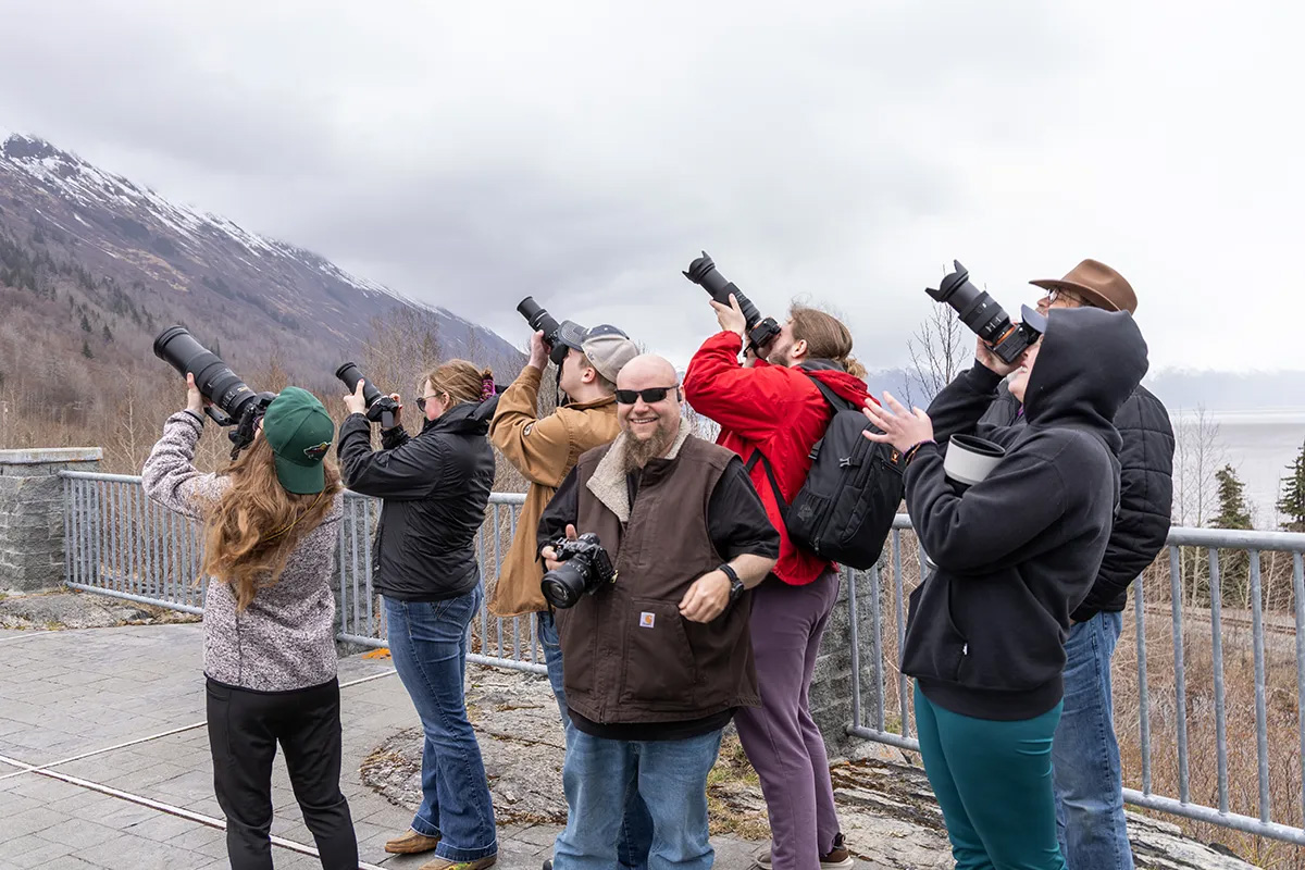 A group of college students on a photojournalism trip in Alaska.