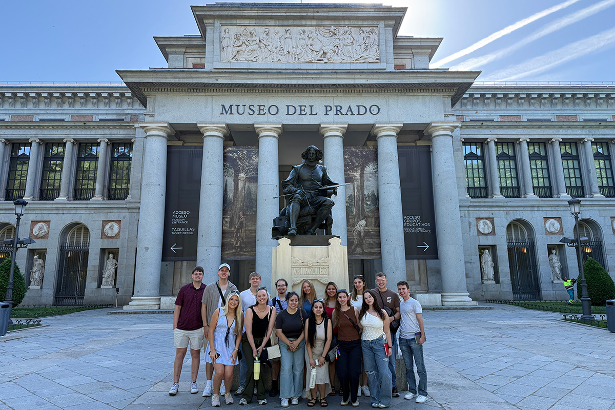 Students preparing for their guided Spanish-language tour of Madrid’s Prado Museum.