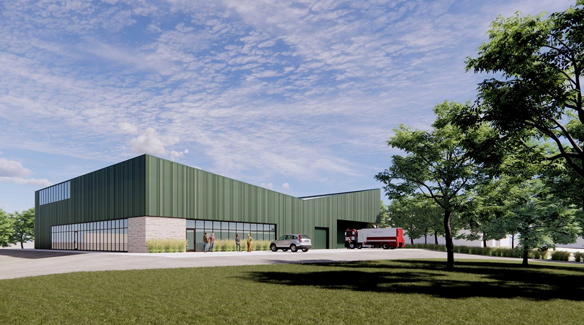 Rendering of a large building for K-State and Kansas Forest Service, showcasing modern architectural design