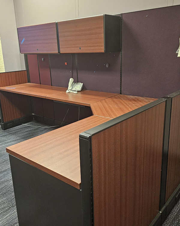 An empty work space sits in an office at K-State's Unger Complex.