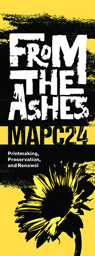 a-banner-for-the-From-the-Ashes-national-printmaking-conference-featuring-a-sunflower