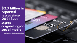 data from the Federal Trade Commission shows that scams originating on social media have accounted for $2.7 billion in reported losses since 2021