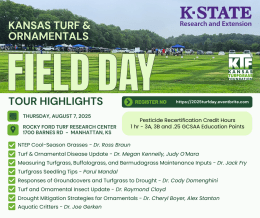Kansas Turf and Ornamentals Field Day highlight with the schedule, time and date of the event.