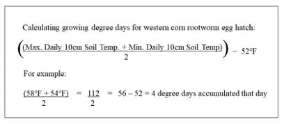 Visual representation of using the degree day model for corn rootworm egg hatch.