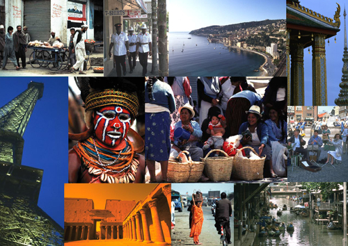Montage of faces and places from around the world
