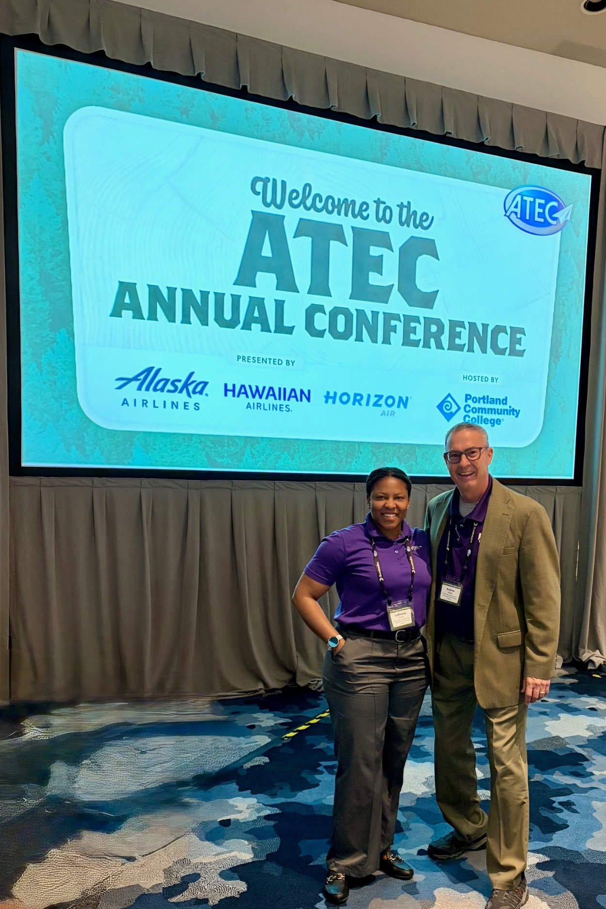 Andrew Smith and Lashonda Clarke pose together at the ATEC conference