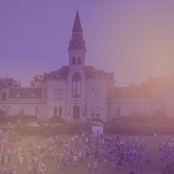 An aerial shot of Anderson Lawn, with students celebrating back to school.