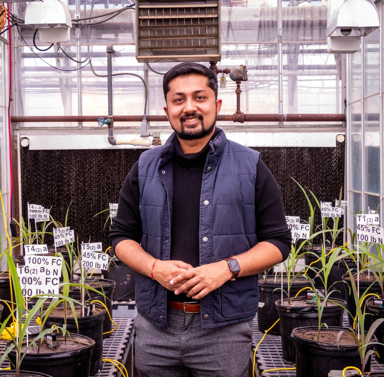 A picture of Gaurav Jha in his agronomy lab.