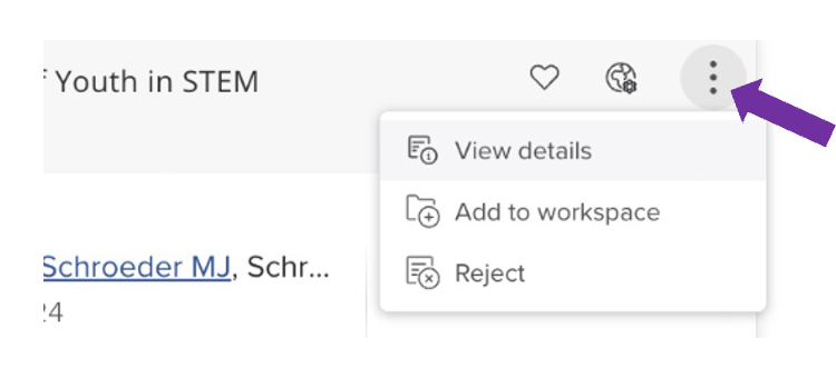 Figure 9: Add to workspace from kebab icon Add to workspace from kebab icon