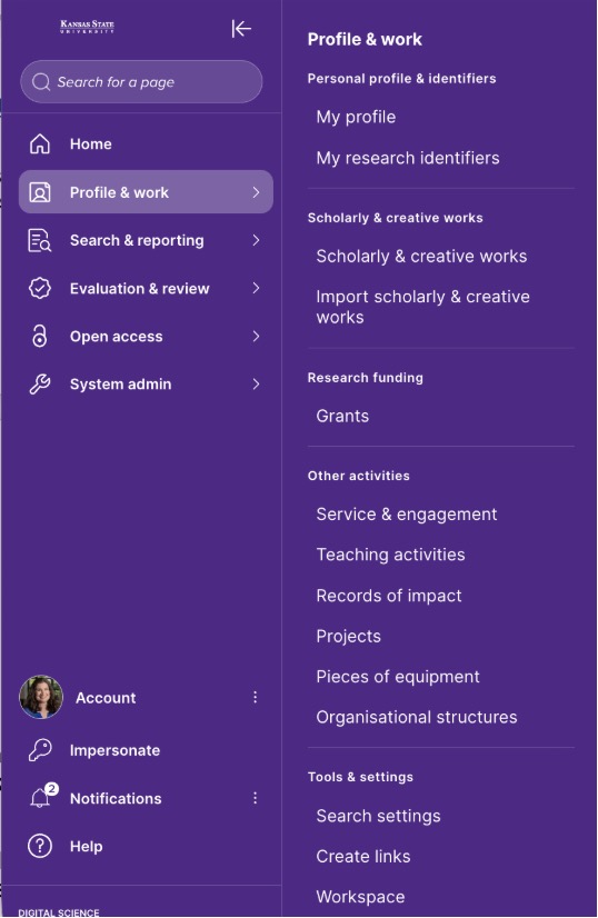 Figure 10: Workspace drop-down menu Workspace drop-down menu