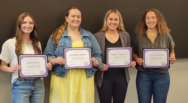 Recipients of the agricultural economics department's Outstanding Senior Awards, from left: Lauryn Karr, Adelaide Easter, Paige Vulgamore and Grace Walenta.