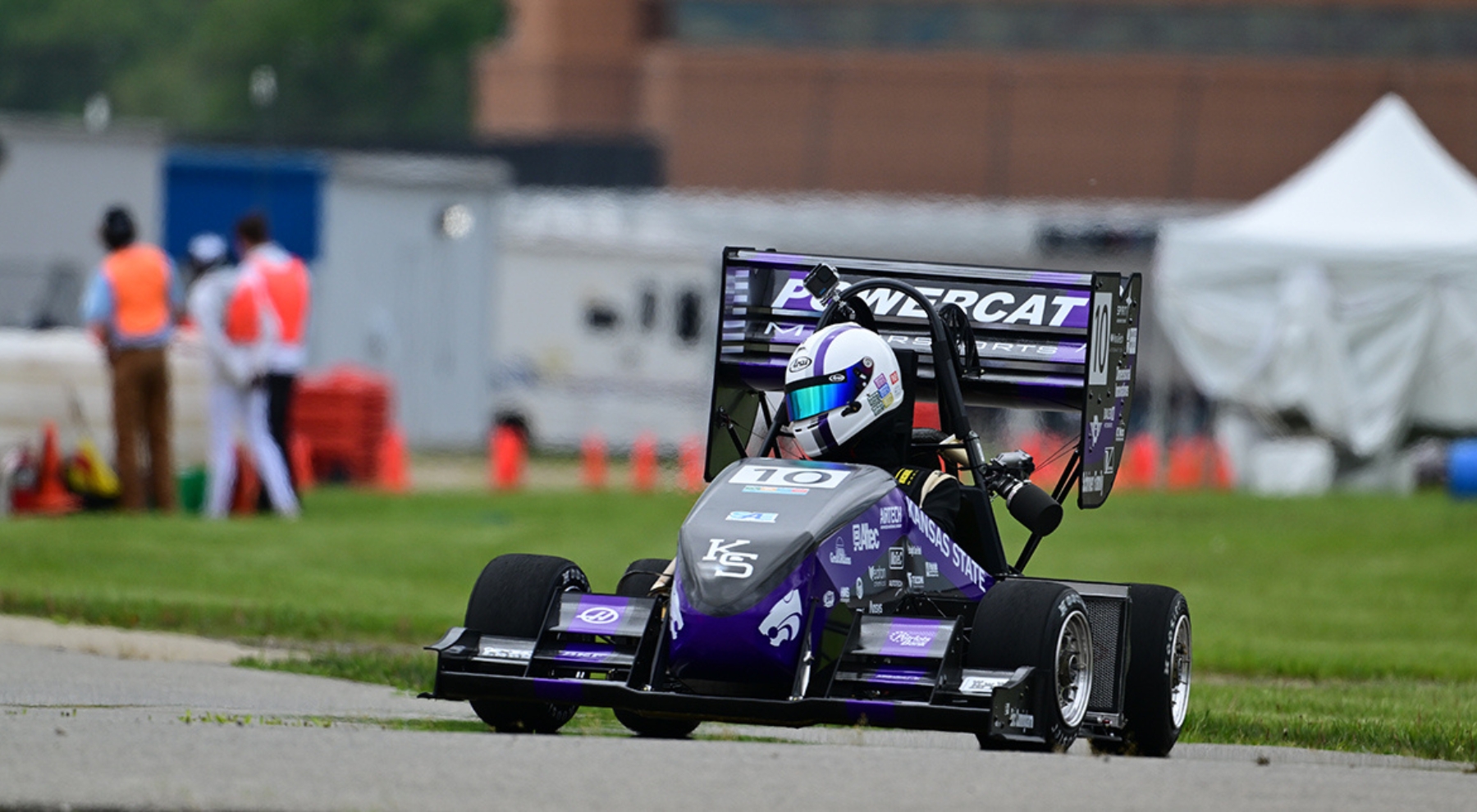 K-State undergraduate student Carter Cygan drives the Powercat Motorsports Formula SAE team car.