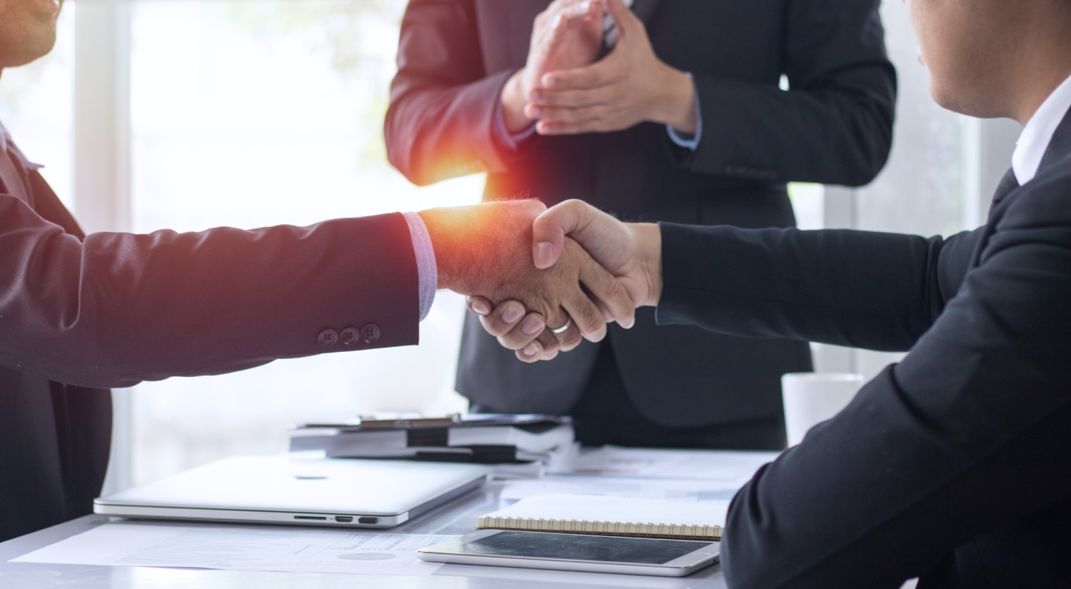 Zoomed in photo of two people shaking hands