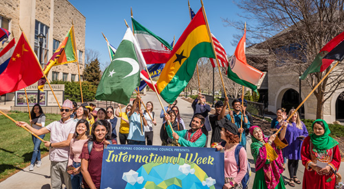 International Students celebrating on K-State campus