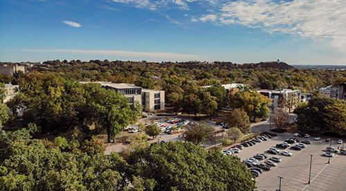 aerial shot of parking lot