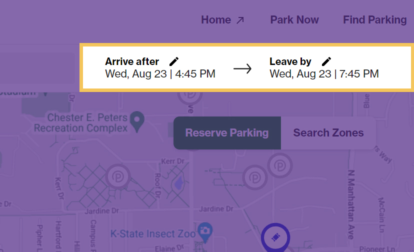 parkmobile Arrival fields