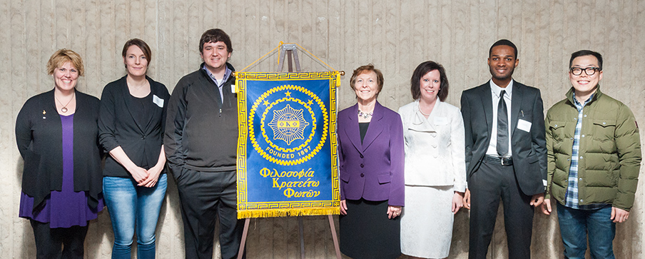 New initiates pose with Graduate Dean Carol Shanklin