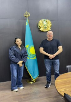 MahoneyShalkarova_Kazakhstan A photo of Jon Mahoney and Aisha Shalkarova.