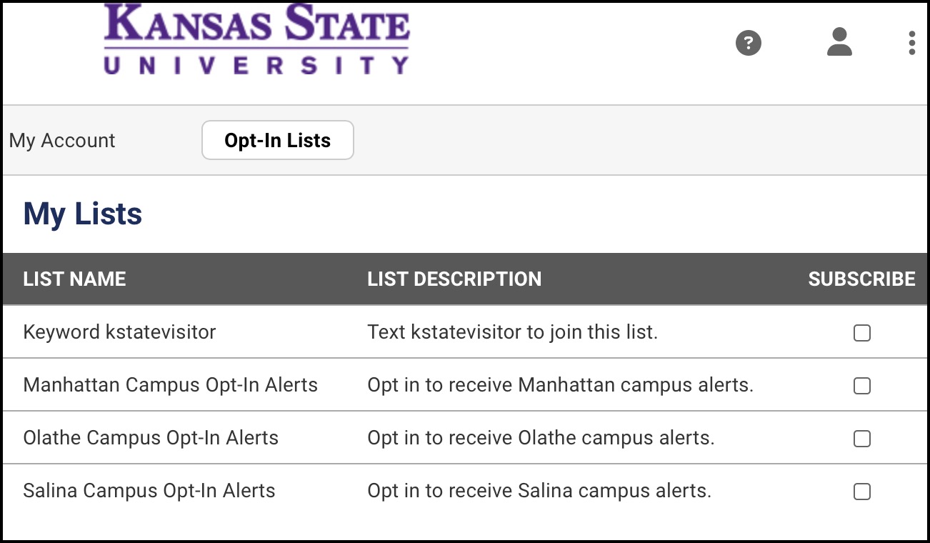 Opt-in lists table