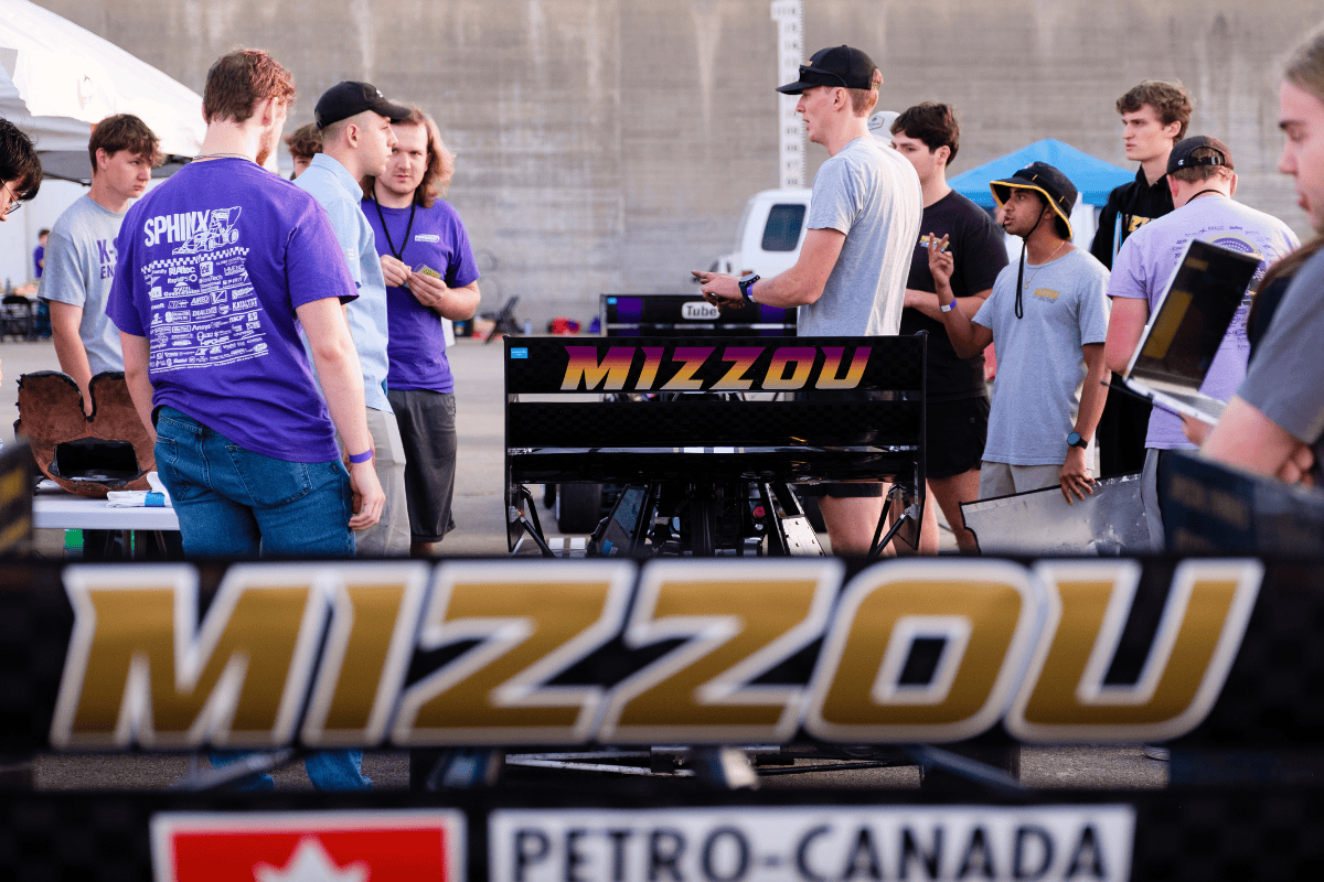 Mizzou lines up both cars behind sphinx ready for their tech inspection