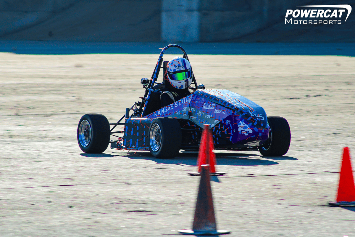 Sphinx racing through a turn with the strings for aero testing