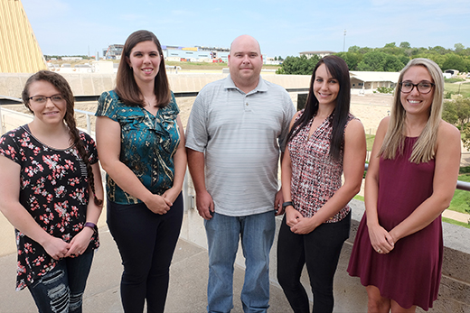 Five Kansas State University students have been awarded National Bio and Agro-defense Facility Scientist Training Program fellowships funded by the U.S. Department of Agriculture's Animal and Plant Health Inspection Service. The fellowship recipients, from left: Kaitlynn Bradshaw, Laura Constance, Chester McDowell, Victoria Ayers and Christian Cook.