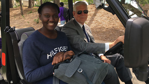 President Myers with K-State student