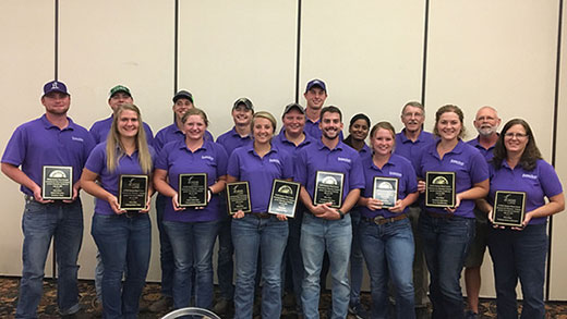 The K-State weed science teams were successful in the 2018 Weed Science regional contest. Team members include (front, left to right) Keren Duerksen, Sarah Zerger, Kaylin Fink, Larry Joe Rains, Tyler Meyeres, Lindsey Gastler, Anita Dille (coach); and (back) Hayden Heigel, Trent Frye, Peter Bergkamp, Dakota Came, Oakley Kauffman, Luke Chism, Chandrima Shyam, Kevin Donnelly (coach), Dallas Peterson (coach)