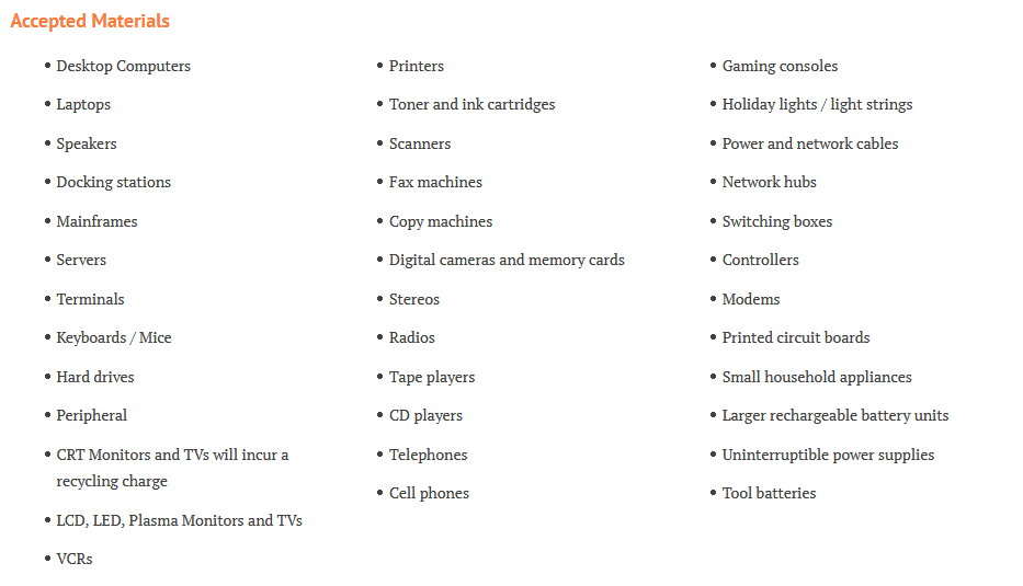 E-Waste items accepted